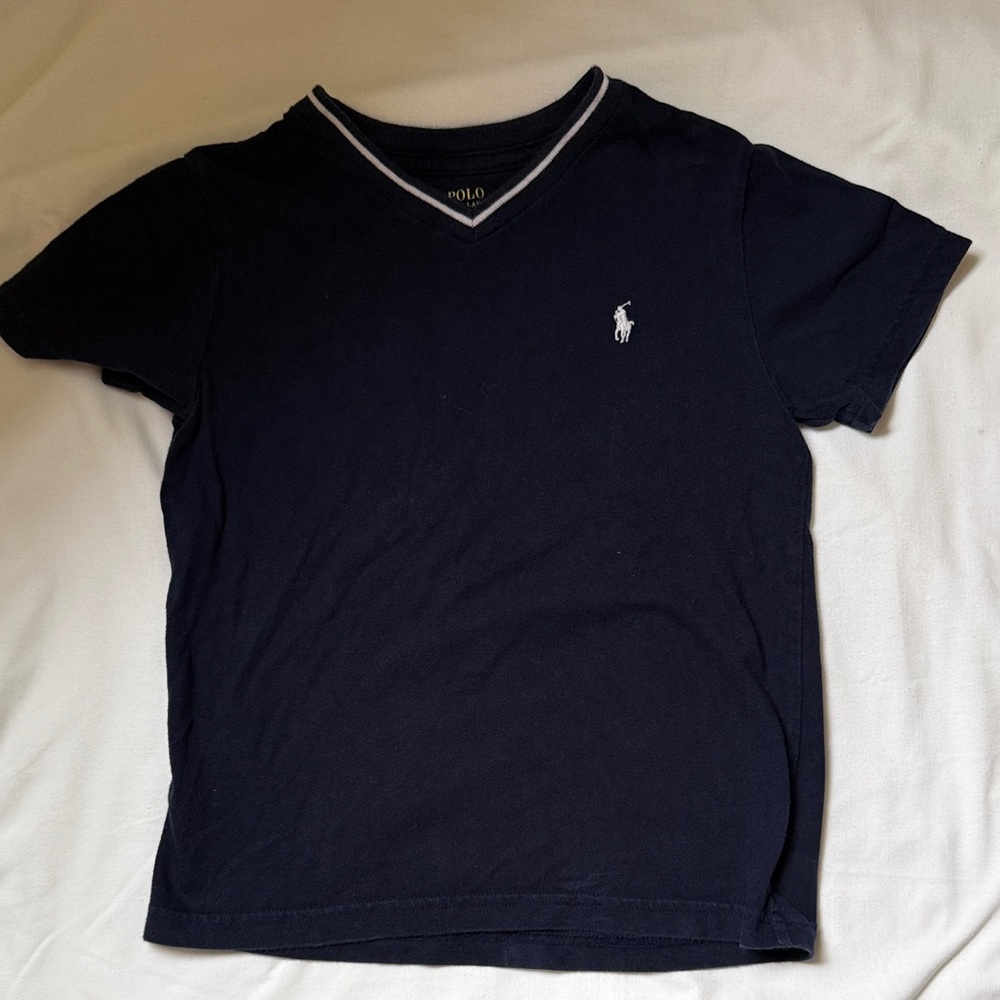 Polo by Ralph Lauren Navy Blue Short Sleeve V-Neck Tee with White Pony size 5